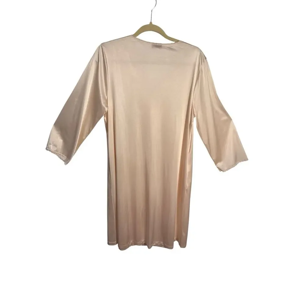 VTG Light Peach Vanity Fair Nylon Long Nightgown Lace Neck Size Medium Womenss
